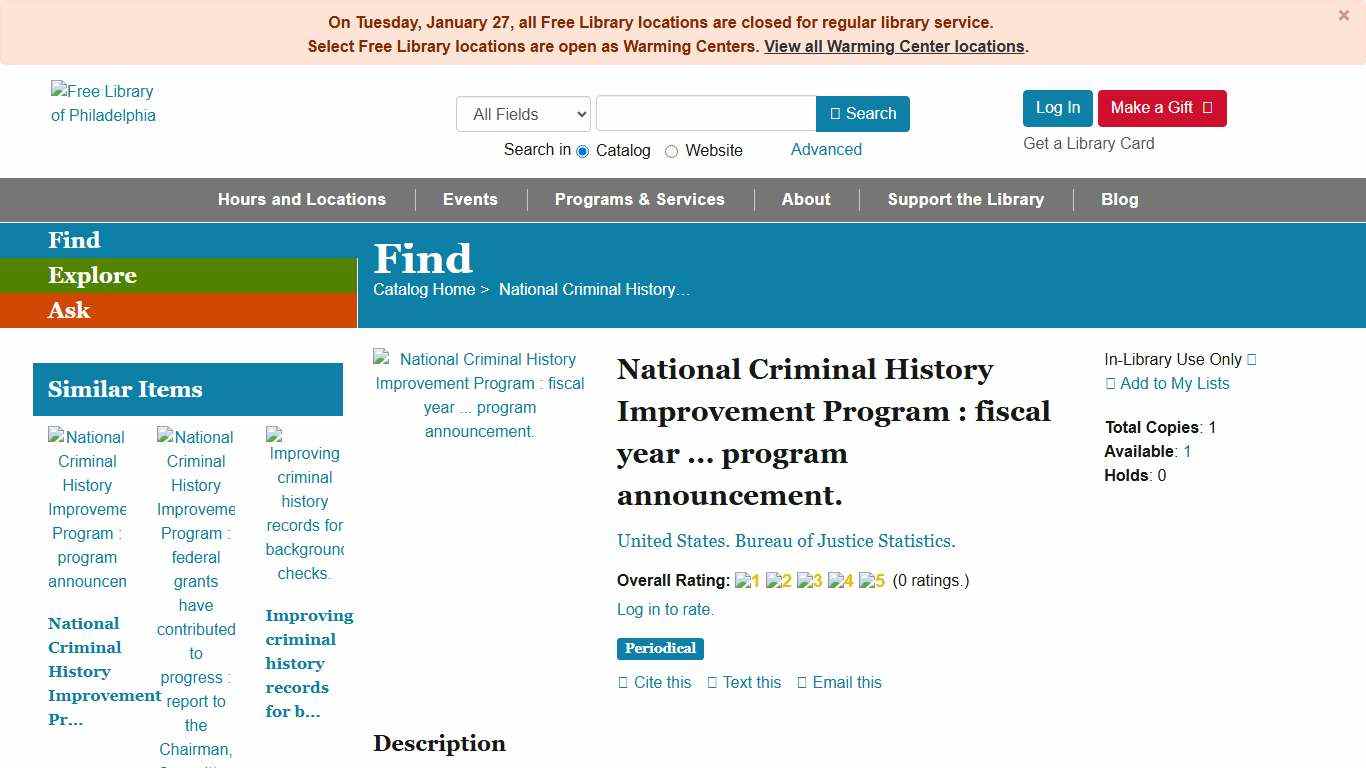 National Criminal History Improvement Program : fiscal year ... program announcement. - Free Library Catalog